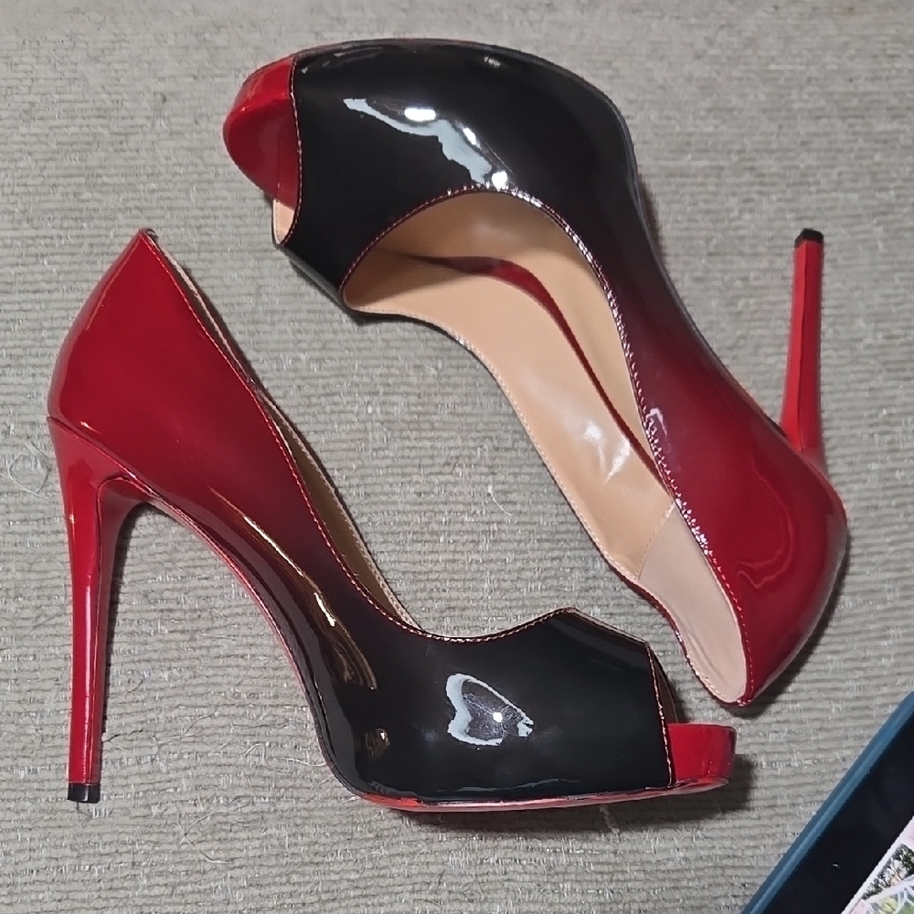 Elegant Red and Black Peep-Toe Heels